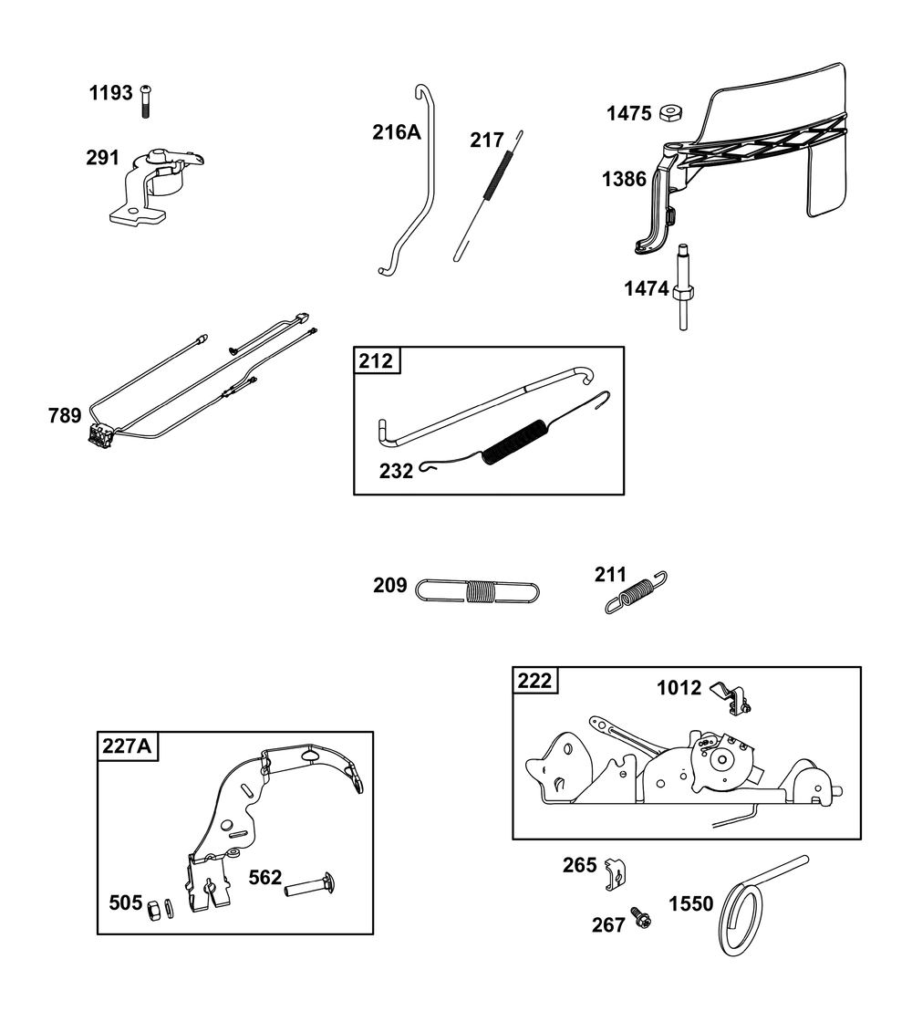 Controls Group Diagram and Parts List for 44U677-0020-B5 400000 - 699999 Briggs and Stratton Engine